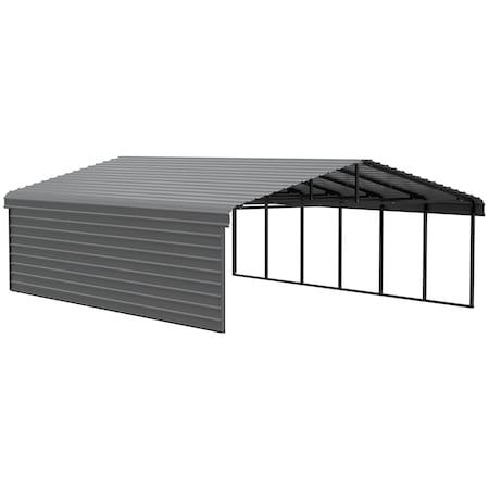 Arrow Storage Products Galvanized Steel Carport, W/ 1-Sided Enclosure, Compact Car Metal Carport Kit, 20'x29'x9', Charcoal CPHC202909ECL1